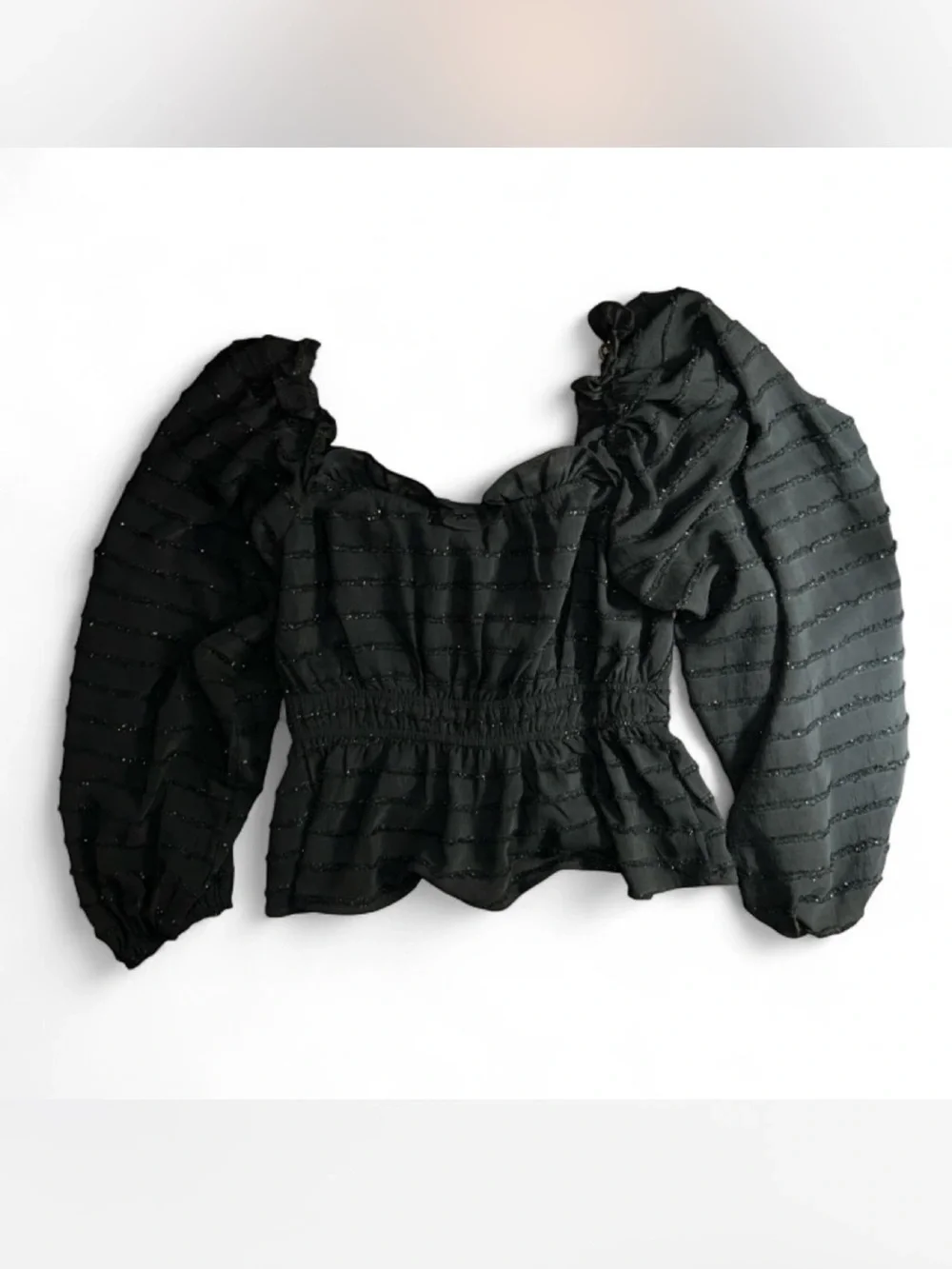Astr Black Ruffled V-Neck Peasant Blouse